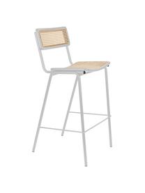 Taburete alto de cocina con tejido vienés Jort, Asiento: ratán, Estructura: madera de abedul maciza p, Patas: acero con pintura en polv, Gris, An 47 x Al 106 cm