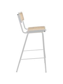 Taburete alto de cocina con tejido vienés Jort, Asiento: ratán, Estructura: madera de abedul maciza p, Patas: acero con pintura en polv, Gris, An 47 x Al 106 cm