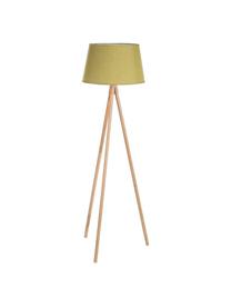 Lámpara de pie Wallas, Patas: madera de roble, Pantalla: lino, Verde, Ø 52 x Al 152 cm