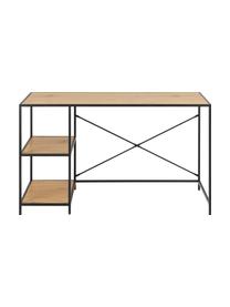 Bureau Seaford van hout en metaal, Frame: gepoedercoat metaal, Licht hout, zwart, B 130 x D 60 cm