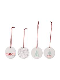 Boomhangersset Christmas Days, 4-delig, Porselein, Wit. Opdruk: rood, mint, Ø 6 cm