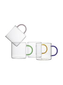 Tassen-Set Viola aus Glas mit bunten Henkel, 4-er Set, Glas, Transparent, Mehrfarbig, Ø 8 x H 8 cm