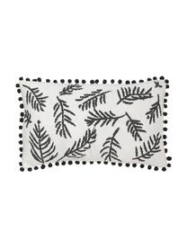 Funda de cojín bordada con pompones Jungle, Algodón, Blanco, negro, An 30 x L 50 cm