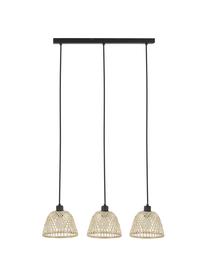 Grote hanglamp Wasa van rotan, Baldakijn: gepoedercoat metaal, Beige, zwart, B 70 x H 15 cm