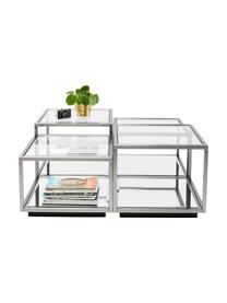 Set de mesas de centro espejadas Luigi, 4 uds., Estructura: acero inoxidable pulido, Tablero: vidrio laminado, Patas: tableros de fibra de dens, Plateado, Set de diferentes tamaños