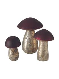 Champignon décoratif Putu, 3 élém., Couleur argentée avec finition antiquaire, rose foncé