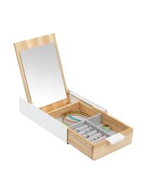 Schmuckbox Reflexion, Box: Metall, lackiert, Holz, Box: Weiss, Holz Innenfutter: Grau Deckel innen: Spiegelglas, 24 x 6 cm