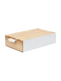 Schmuckbox Reflexion, Box: Metall, lackiert, Holz, Box: Weiss, Holz Innenfutter: Grau Deckel innen: Spiegelglas, 24 x 6 cm