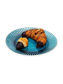 Assiettes plates faites main Mustique, 4 pièces, Grès cérame, émaillé, Turquoise, bleu foncé, blanc, Ø 29 cm