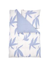 Bavlnená posteľná bielizeň s motívom listov Simple Leaves, Biela, modrá