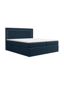 Sametová boxspring postel s úložným prostorem premium Annecy, Safírově modrá, 140 x 200 cm, stupeň tvrdosti H2