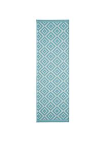 Tapis de couloir extérieur ethnique Miami, 86 % polypropylène, 14 % polyester, Blanc, turquoise, larg. 80 x long. 250 cm