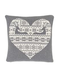 Housse de coussin 40x40 tricot Hjerte, 100 % coton, Gris, crème, larg. 40 x long. 40 cm