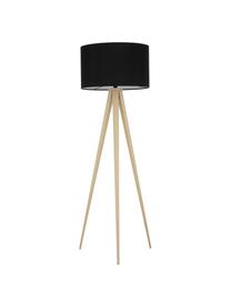 Tripod vloerlamp Jake met houten voet, Lampenkap: katoen, Lampvoet: metaal met houtfineer, Zwart, houtfineer, Ø 50 x H 154 cm