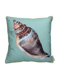 Outdoor kussen Shell met kleine geborduurde kralen, met vulling, Turquoise, multicolour, B 45 x L 45 cm