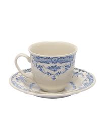 Tazas espresso con platitos Rose, 2 uds., Cerámica, Blanco, azul, Ø 6 x Al 5 cm, 95 ml