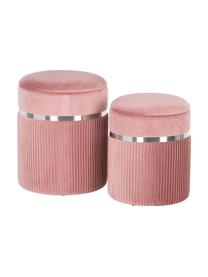 Pouf coffre rond en velours Chest, 2 élém., Rose, couleur argentée