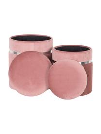 Set 2 pouf contenitori in velluto Chest, Rivestimento: poliestere (velluto), Sottostruttura: legno, Rosa, argentato, Set in varie misure