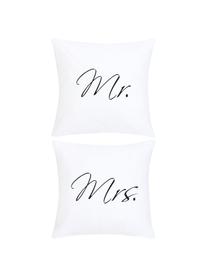 Sada povlaků na polštáře z perkálu s nápisem Mr&Mrs, 2 díly, Bílá, černá