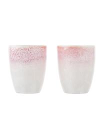 Tazza senza manico fatta a mano con smalto efficace Amalia 2 pz, Porcellana, Rosa chiaro, bianco crema, Ø 10 x Alt. 11 cm, 430 ml