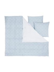 Dwustronna pościel z bawełny organicznej Tiara, Niebieski, biały, 240 x 220 cm + 2 poduszki 80 x 80 cm