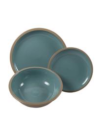 Vajilla Bistrotl, 6 comensales (18 pzas.), Cerámica de gres, Tonos verdes, beige y azules, Set de diferentes tamaños