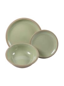 Vajilla Bistrotl, 6 comensales (18 pzas.), Cerámica de gres, Tonos verdes, beige y azules, Set de diferentes tamaños