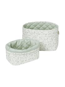 Set 2 cestini in cotone organico Green Leaves, Rivestimento: 100% cotone organico cert, Bianco, verde, fantasia, Set in varie misure