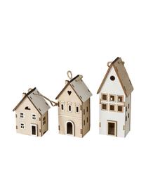 Adornos navideños Nordy, 3 uds., Madera contrachapada, Blanco, madera clara, Set de diferentes tamaños