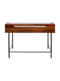 Houten bureau Ravello met lades, Frame: massief sheesham hout, ge, Poten: gepoedercoat staal, Handvatten: gepoedercoat staal, Bruin, B 118 x D 70 cm