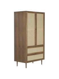 Kleine kledingkast Aries met Weens vlechtwerk, 2 deuren, Frame: spaanplaat met eikenhoutf, Poten: massief eikenhout, Hout, donker gelakt, B 100 x H 194 cm