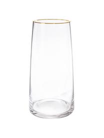 Vaso grande in vetro soffiato con bordo dorato Myla, Vetro, Trasparente, Ø 14 x Alt. 28 cm