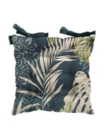 Sitzkissen Reva mit tropischem Print, Bezug: 50% Baumwolle, 45% Polyes, Blau, Beige- und Grüntöne, 45 x 45 cm
