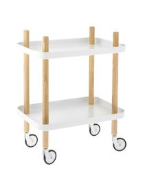 Beistelltisch Block im Skandi Design, Ablageböden: Stahl, Rahmen: Eschenholz, Rollen: Stahl, Gummi, Weiß, 50 x 64 cm