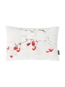 Kussenhoes Blanca in wit met bloemen motief, 100% katoen, Wit, rood, grijs, 27 x 43 cm