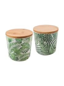 Set scatole Tropical 2 pz, Coperchio: legno di bambù, materiale, Verde, bianco, Ø 11 cm x Alt. 11 cm