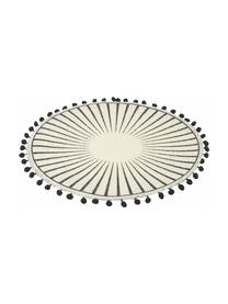 Placemats Blackpon met pompoms, 6 stuks, Jutekleurig, Wit, zwart, Ø 38 cm