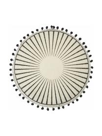 Placemats Blackpon met pompoms, 6 stuks, Jutekleurig, Wit, zwart, Ø 38 cm