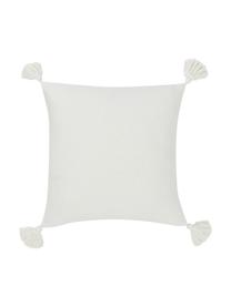 Housse de coussin blanc crème à houppes décoratives Lori, 100 % coton, Blanc crème, larg. 40 x long. 40 cm