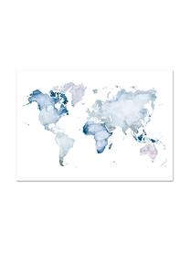 Plakat World Map, Druk cyfrowy na papierze, 200 g/m², Niebieski, biały, S 30 x W 21 cm