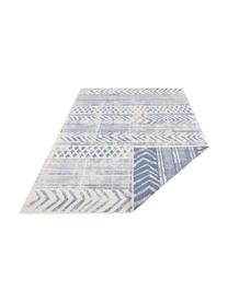 Dubbelzijdig in- en outdoor vloerkleed Biri met grafisch patroon, 100% polypropyleen, Blauw, crèmekleurig, B 200 x L 290 cm (maat L)