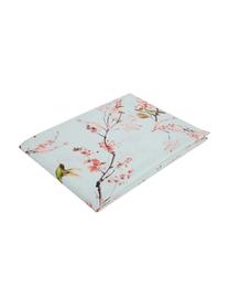 Drap plat en coton Chinoiserie, Bleu ciel, vert, rose vif, 240 x 270 cm