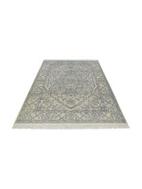 Tapis oriental rectangulaire bleu/beige à franges Estera, 40 % coton recyclé, 40 % polypropylène, 20 % recyclé polyester, Bleu, beige, blanc crème, gris, larg. 80 x long. 150 cm (taille XS)