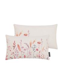 Dubbelzijdige kussenhoes Whisper met bloemenprint, 100% katoen, Beige, B 30 x L 50 cm