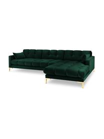 Divano angolare 5 posti in velluto Mamaia, Rivestimento: velluto 100% poliestere (, Struttura: Pino massiccio, truciolat, Velluto verde bottiglia, ottonato, Larg. 293 x Prof. 185 cm, chaise-longue a sinistra