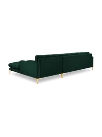 Divano angolare 5 posti in velluto Mamaia, Rivestimento: velluto 100% poliestere (, Struttura: Pino massiccio, truciolat, Velluto verde bottiglia, ottonato, Larg. 293 x Prof. 185 cm, chaise-longue a sinistra