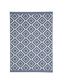 Tapis d'extérieur ethnique Miami, 86 % polypropylène, 14 % polyester, Blanc crème, bleu, larg. 160 x long. 230 cm (taille M)