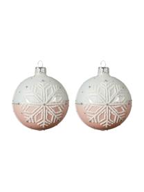 Kerstballen Snowflake Ø 8 cm, 2 stuks, Wit, roze, Ø 8 x H 8 cm