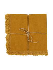 Serviette de table en coton avec franges Nalia, 4 pièces, Coton, Jaune, larg. 35 x long. 35 cm