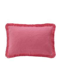 Housse de coussin rectangulaire rose à franges Libi, 100 % coton, Rose, larg. 30 x long. 50 cm